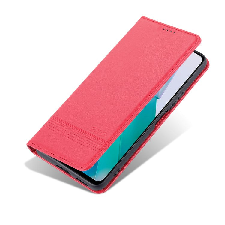 AZNS Wallet Stand Phone Case TPU Interior PU Leather Magnetic Absorption Flip Cover for vivo T1 5G - Red