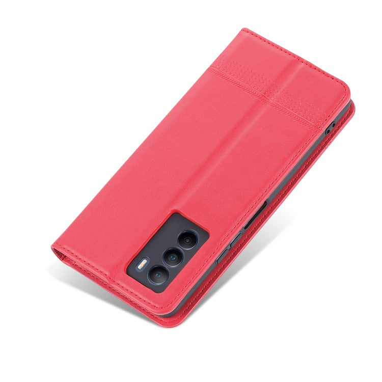 AZNS Wallet Stand Phone Case TPU Interior PU Leather Magnetic Absorption Flip Cover for vivo T1 5G - Red