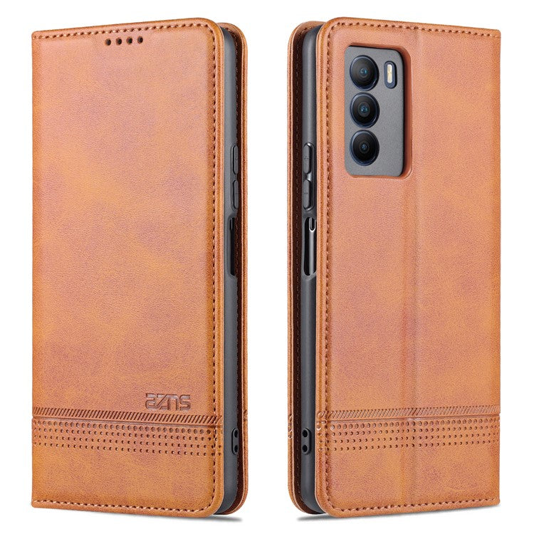 AZNS Wallet Stand Phone Case TPU Interior PU Leather Magnetic Absorption Flip Cover for vivo T1 5G - Brown