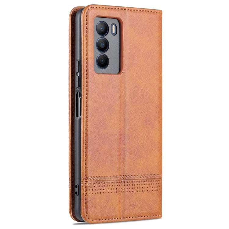 AZNS Wallet Stand Phone Case TPU Interior PU Leather Magnetic Absorption Flip Cover for vivo T1 5G - Brown