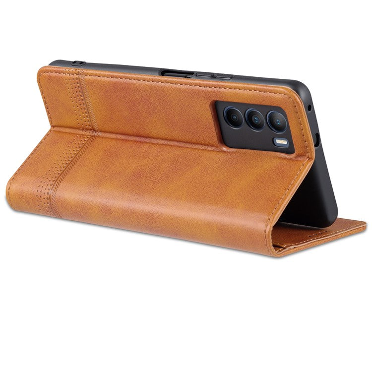 AZNS Wallet Stand Phone Case TPU Interior PU Leather Magnetic Absorption Flip Cover for vivo T1 5G - Brown