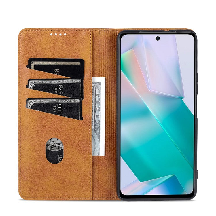 AZNS Wallet Stand Phone Case TPU Interior PU Leather Magnetic Absorption Flip Cover for vivo T1 5G - Brown