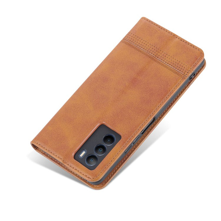 AZNS Wallet Stand Phone Case TPU Interior PU Leather Magnetic Absorption Flip Cover for vivo T1 5G - Brown