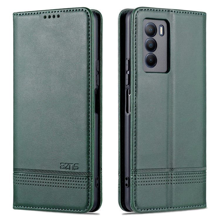 AZNS Wallet Stand Phone Case TPU Interior PU Leather Magnetic Absorption Flip Cover for vivo T1 5G - Blackish Green