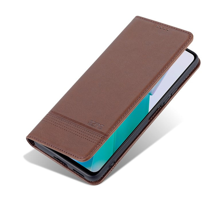 AZNS Wallet Stand Phone Case TPU Interior PU Leather Magnetic Absorption Flip Cover for vivo T1 5G - Coffee