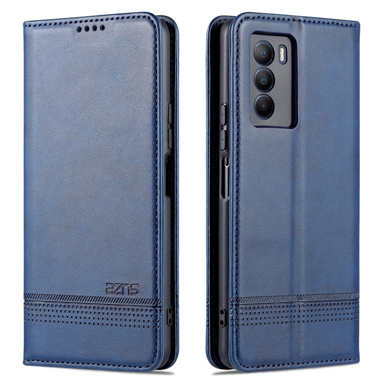 AZNS Wallet Stand Phone Case TPU Interior PU Leather Magnetic Absorption Flip Cover for vivo T1 5G - Dark Blue