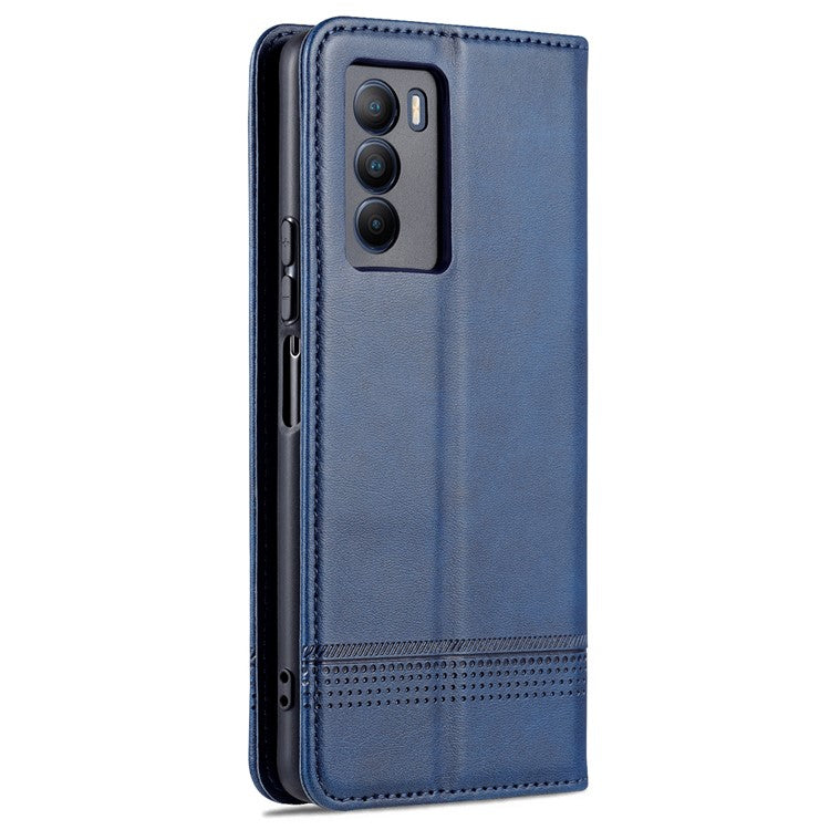 AZNS Wallet Stand Phone Case TPU Interior PU Leather Magnetic Absorption Flip Cover for vivo T1 5G - Dark Blue