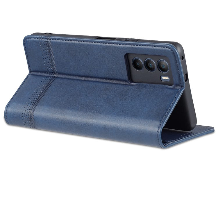 AZNS Wallet Stand Phone Case TPU Interior PU Leather Magnetic Absorption Flip Cover for vivo T1 5G - Dark Blue