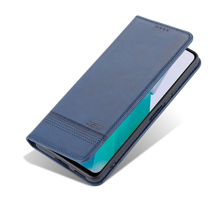 AZNS Wallet Stand Phone Case TPU Interior PU Leather Magnetic Absorption Flip Cover for vivo T1 5G - Dark Blue