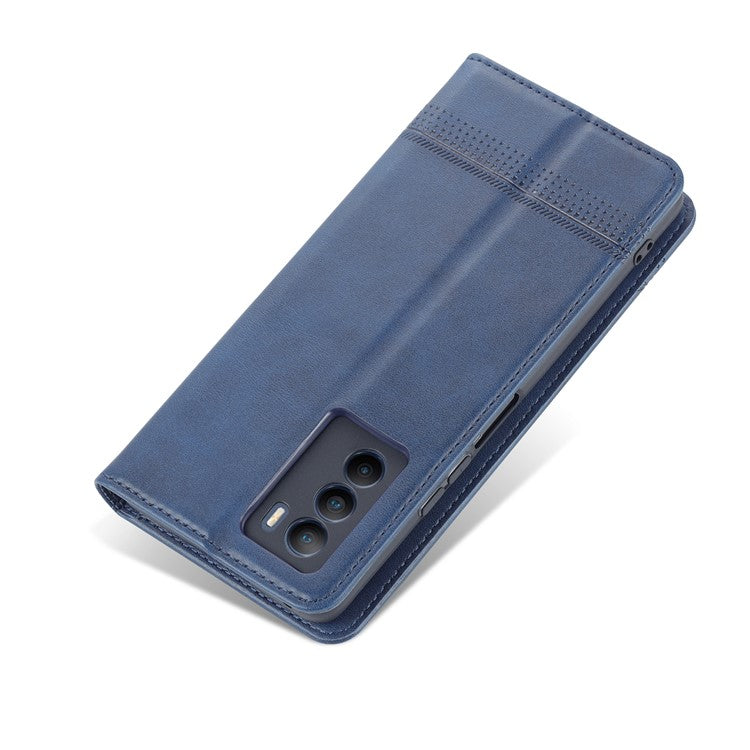 AZNS Wallet Stand Phone Case TPU Interior PU Leather Magnetic Absorption Flip Cover for vivo T1 5G - Dark Blue