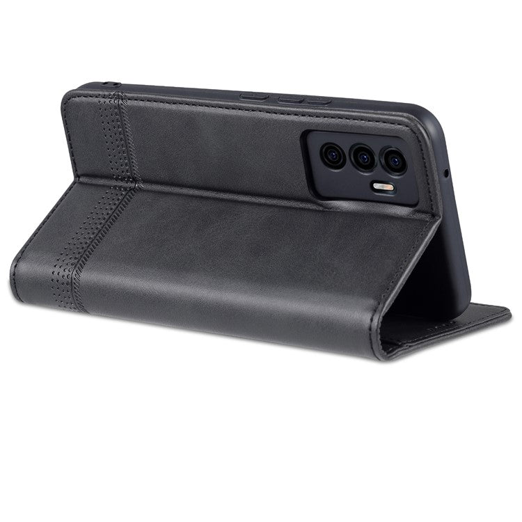 AZNS Book Stand PU Leather Phone Case Magnetic Auto-absorbed Wallet Flip Cover for vivo S10e / V23e 4G - Black