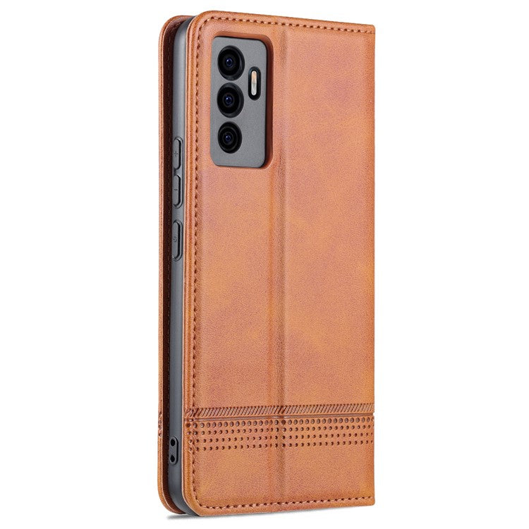 AZNS Book Stand PU Leather Phone Case Magnetic Auto-absorbed Wallet Flip Cover for vivo S10e / V23e 4G - Brown