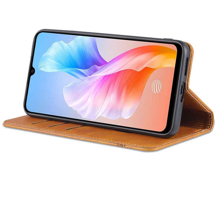 AZNS Book Stand PU Leather Phone Case Magnetic Auto-absorbed Wallet Flip Cover for vivo S10e / V23e 4G - Brown