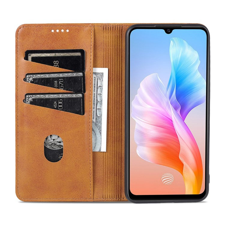 AZNS Book Stand PU Leather Phone Case Magnetic Auto-absorbed Wallet Flip Cover for vivo S10e / V23e 4G - Brown