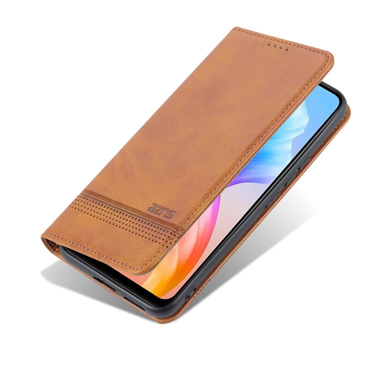 AZNS Book Stand PU Leather Phone Case Magnetic Auto-absorbed Wallet Flip Cover for vivo S10e / V23e 4G - Brown