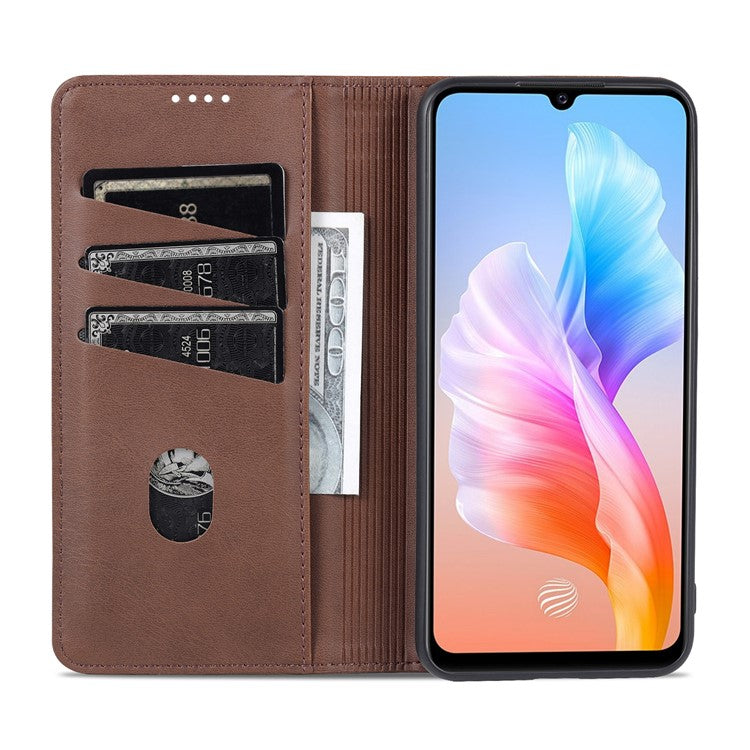 AZNS Book Stand PU Leather Phone Case Magnetic Auto-absorbed Wallet Flip Cover for vivo S10e / V23e 4G - Coffee