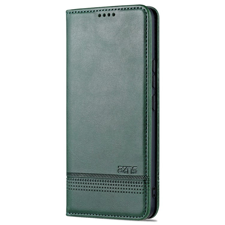 AZNS Book Stand PU Leather Phone Case Magnetic Auto-absorbed Wallet Flip Cover for vivo S10e / V23e 4G - Blackish Green