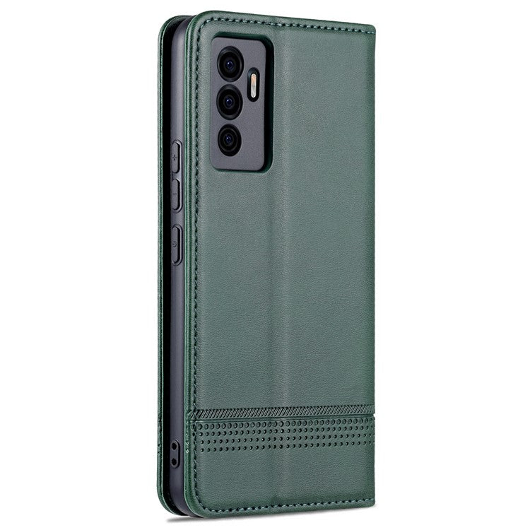 AZNS Book Stand PU Leather Phone Case Magnetic Auto-absorbed Wallet Flip Cover for vivo S10e / V23e 4G - Blackish Green