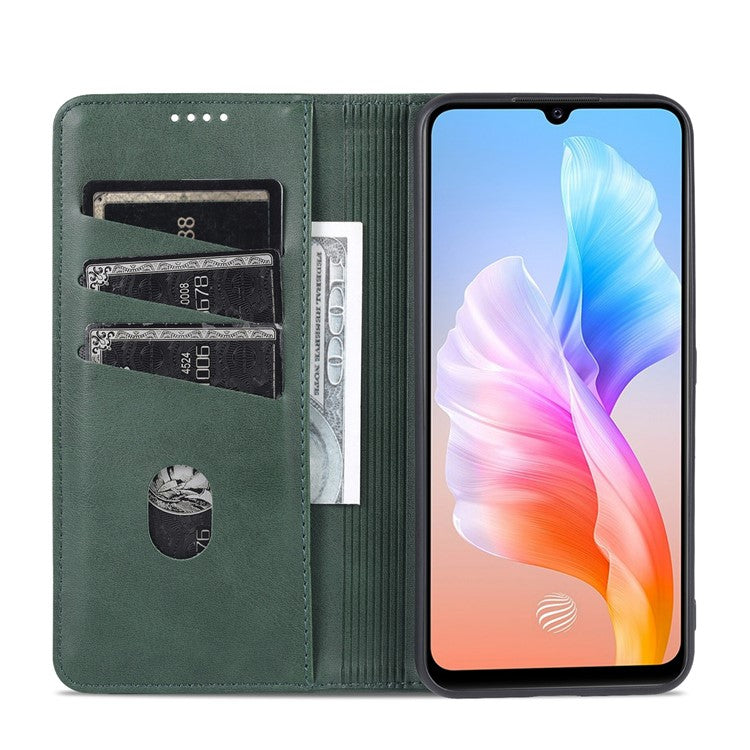 AZNS Book Stand PU Leather Phone Case Magnetic Auto-absorbed Wallet Flip Cover for vivo S10e / V23e 4G - Blackish Green