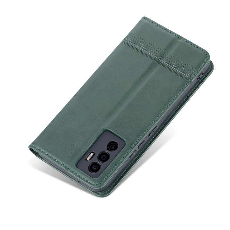 AZNS Book Stand PU Leather Phone Case Magnetic Auto-absorbed Wallet Flip Cover for vivo S10e / V23e 4G - Blackish Green