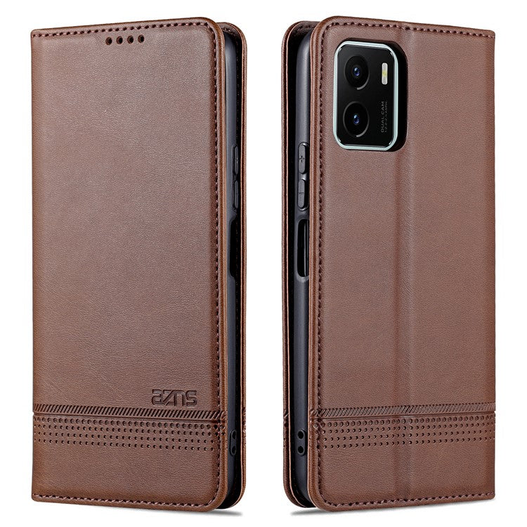 AZNS Magnetic Absorption PU Leather Flip Cover Stand Protective Wallet Phone Case for vivo Y15s / Y15a - Coffee