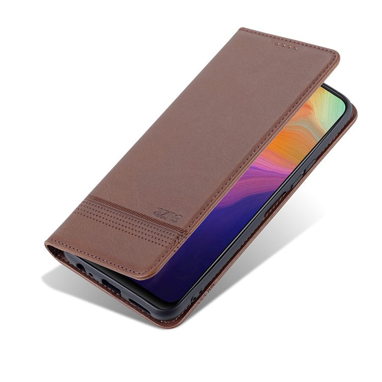 AZNS Magnetic Absorption PU Leather Flip Cover Stand Protective Wallet Phone Case for vivo Y15s / Y15a - Coffee