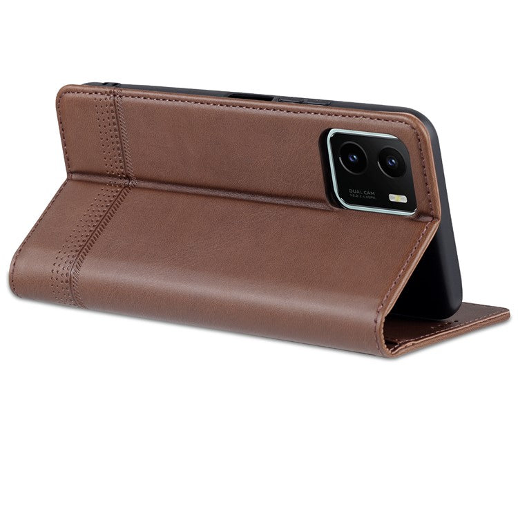 AZNS Magnetic Absorption PU Leather Flip Cover Stand Protective Wallet Phone Case for vivo Y15s / Y15a - Coffee