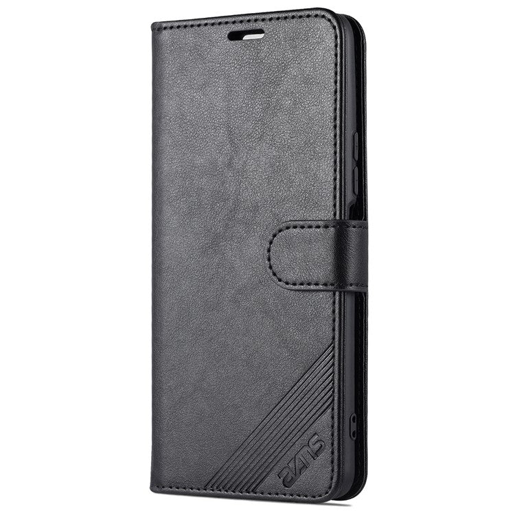 AZNS Textured PU Leather Stand Wallet Case Magnetic Clasp Shockproof Cover for vivo iQOO Z5 - Black