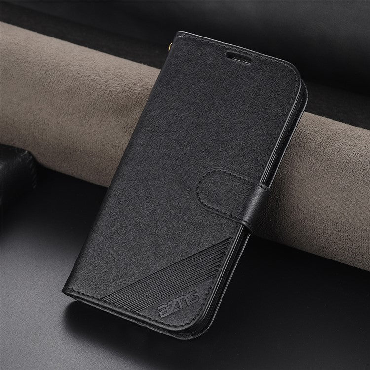 AZNS Textured PU Leather Stand Wallet Case Magnetic Clasp Shockproof Cover for vivo iQOO Z5 - Black