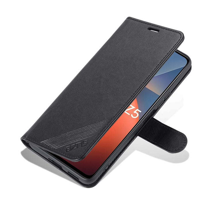 AZNS Textured PU Leather Stand Wallet Case Magnetic Clasp Shockproof Cover for vivo iQOO Z5 - Black