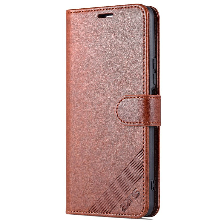 AZNS Textured PU Leather Stand Wallet Case Magnetic Clasp Shockproof Cover for vivo iQOO Z5 - Brown