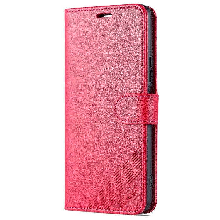 AZNS Textured PU Leather Stand Wallet Case Magnetic Clasp Shockproof Cover for vivo iQOO Z5 - Red