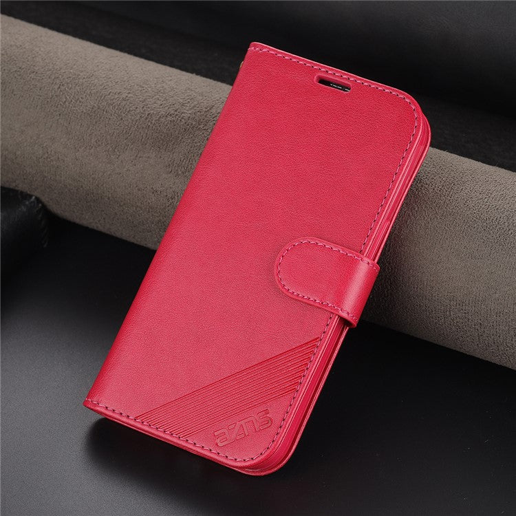 AZNS Textured PU Leather Stand Wallet Case Magnetic Clasp Shockproof Cover for vivo iQOO Z5 - Red