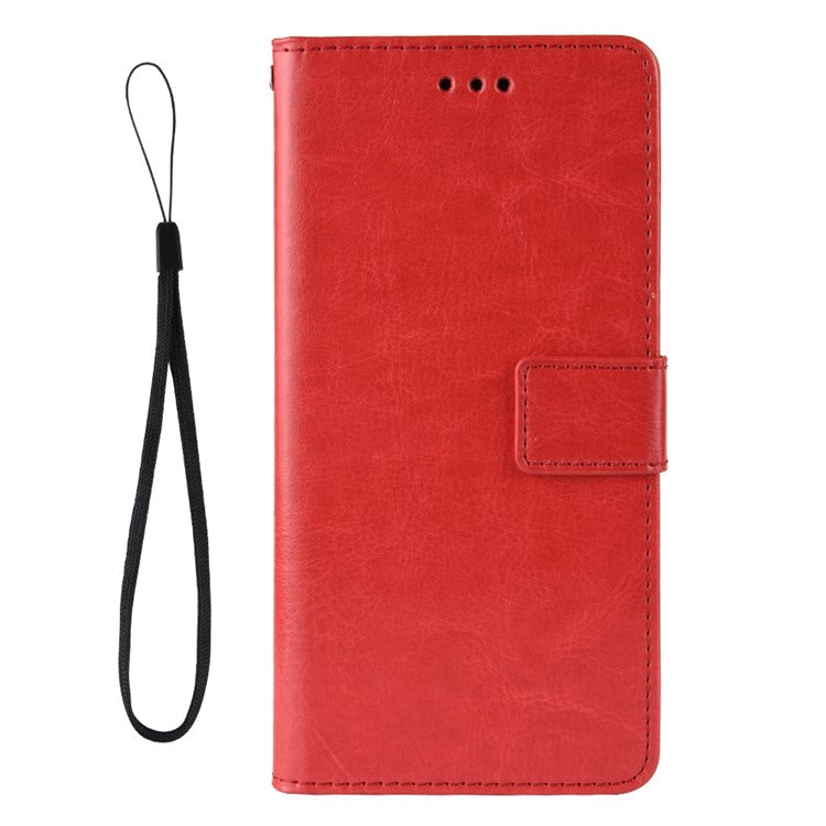 Handy Strap Anti-fall Crazy Horse Texture Magnetic Closure Case PU Leather Wallet Cover for vivo Y3s (2021) - Red