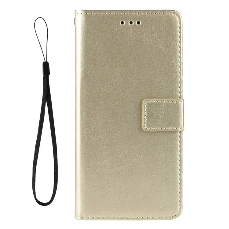 Handy Strap Anti-fall Crazy Horse Texture Magnetic Closure Case PU Leather Wallet Cover for vivo Y3s (2021) - Gold