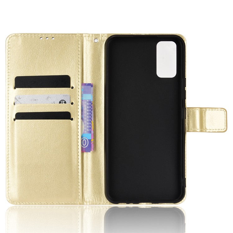 Handy Strap Anti-fall Crazy Horse Texture Magnetic Closure Case PU Leather Wallet Cover for vivo Y3s (2021) - Gold