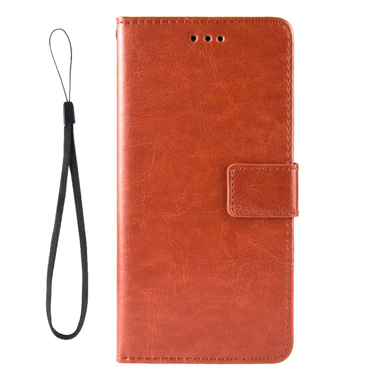 Handy Strap Anti-fall Crazy Horse Texture Magnetic Closure Case PU Leather Wallet Cover for vivo Y3s (2021) - Brown