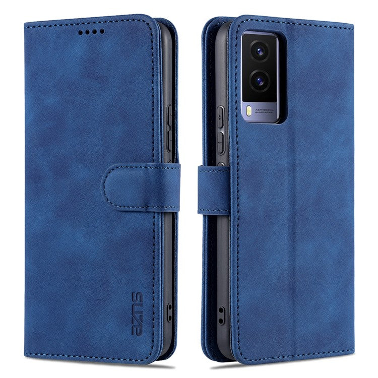 AZNS PU Leather Magnetic Clasp Cover Stand Wallet Inner TPU Phone Case for vivo Y71t 5G/V21e 5G - Blue