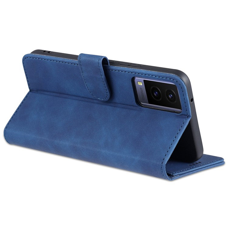 AZNS PU Leather Magnetic Clasp Cover Stand Wallet Inner TPU Phone Case for vivo Y71t 5G/V21e 5G - Blue