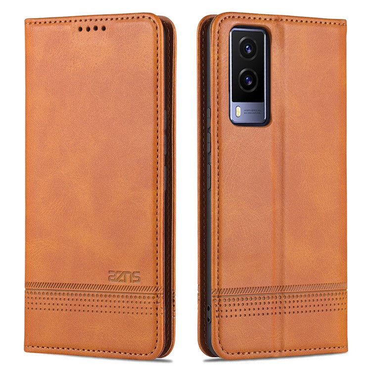 AZNS Magnetic Auto-absorbed Full Protection Cover PU Leather Stand Wallet Phone Case for vivo Y71t 5G/V21e 5G - Brown