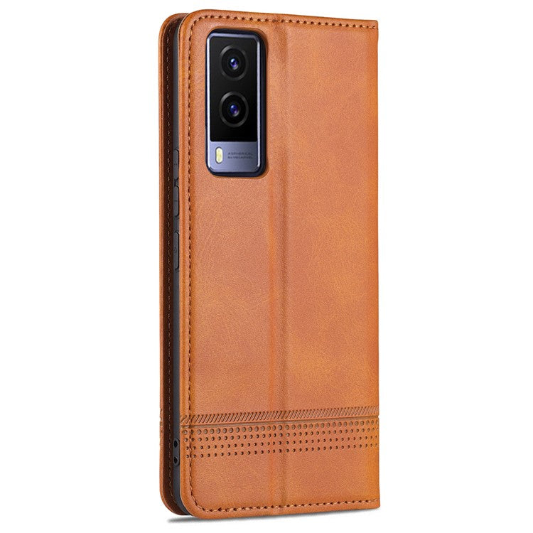 AZNS Magnetic Auto-absorbed Full Protection Cover PU Leather Stand Wallet Phone Case for vivo Y71t 5G/V21e 5G - Brown