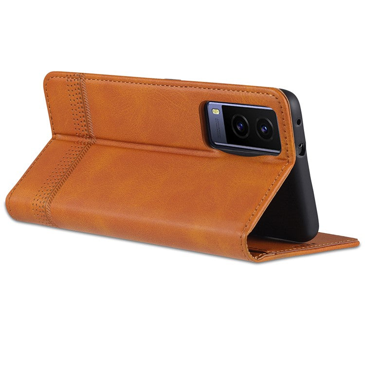 AZNS Magnetic Auto-absorbed Full Protection Cover PU Leather Stand Wallet Phone Case for vivo Y71t 5G/V21e 5G - Brown