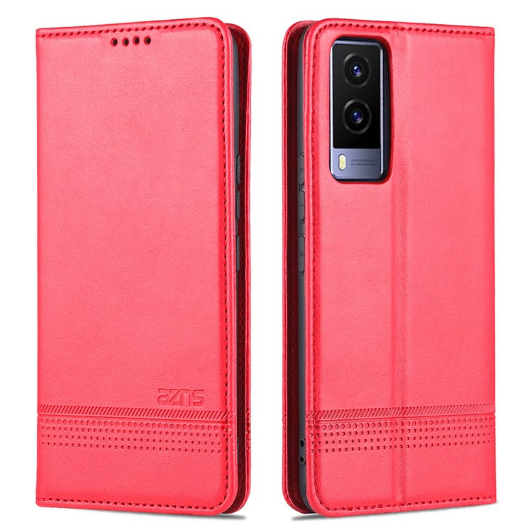 AZNS Magnetic Auto-absorbed Full Protection Cover PU Leather Stand Wallet Phone Case for vivo Y71t 5G/V21e 5G - Red