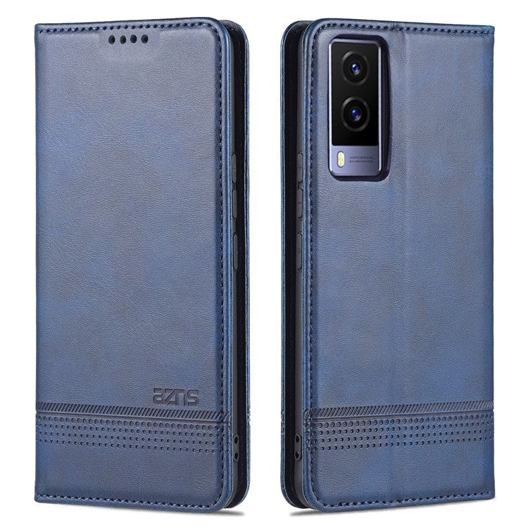 AZNS Magnetic Auto-absorbed Full Protection Cover PU Leather Stand Wallet Phone Case for vivo Y71t 5G/V21e 5G - Blue