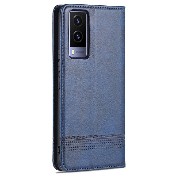 AZNS Magnetic Auto-absorbed Full Protection Cover PU Leather Stand Wallet Phone Case for vivo Y71t 5G/V21e 5G - Blue