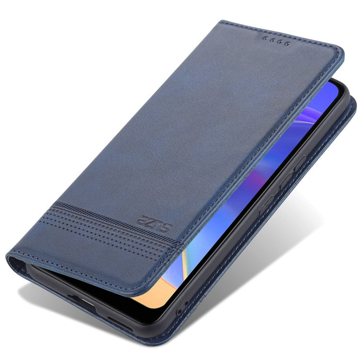 AZNS Magnetic Auto-absorbed Full Protection Cover PU Leather Stand Wallet Phone Case for vivo Y71t 5G/V21e 5G - Blue