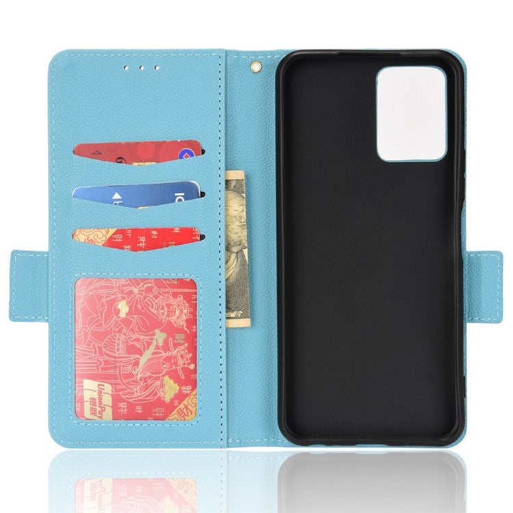 Wallet Design Flip Litchi Texture PU Leather Cover Magnetic Clasp Folio Stand Case for vivo Y33s 4G / Y21 / Y21s / Y32 4G / Y21t 4G / Y21e 4G / Y21a 4G / Y21G / T1X 4G / Y33t - Baby Blue