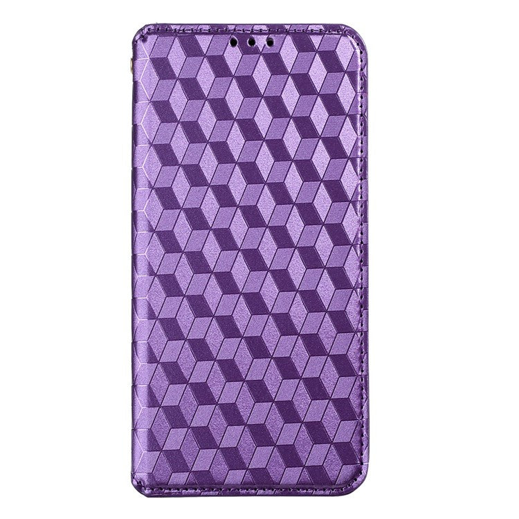 Scratch Resistant PU Leather + TPU Phone Case Imprinted 3D Rhombus Pattern Protective Cover Shell with Stand Wallet for vivo Y33s 4G / Y21 / Y21s / Y32 4G / Y21t 4G / Y21e 4G / Y21a 4G / Y21G / T1X 4G / Y33t - Purple