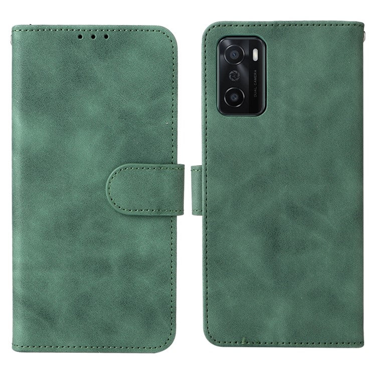 Skin-touch Feeling PU Leather + TPU Folio Flip Wallet Stand Phone Cover Case for Oppo A55s 5G - Green