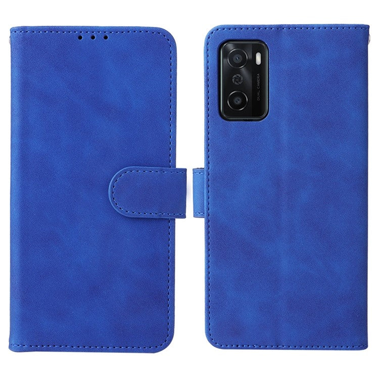 Skin-touch Feeling PU Leather + TPU Folio Flip Wallet Stand Phone Cover Case for Oppo A55s 5G - Blue